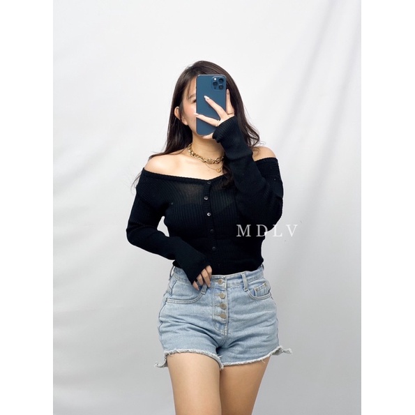 MDLV ~ BAJU RAJUT SABRINA BUTTON PJ // BAJU RAJUT SABRINA LENGAN PANJANG CEWEK // FASHION WANITA