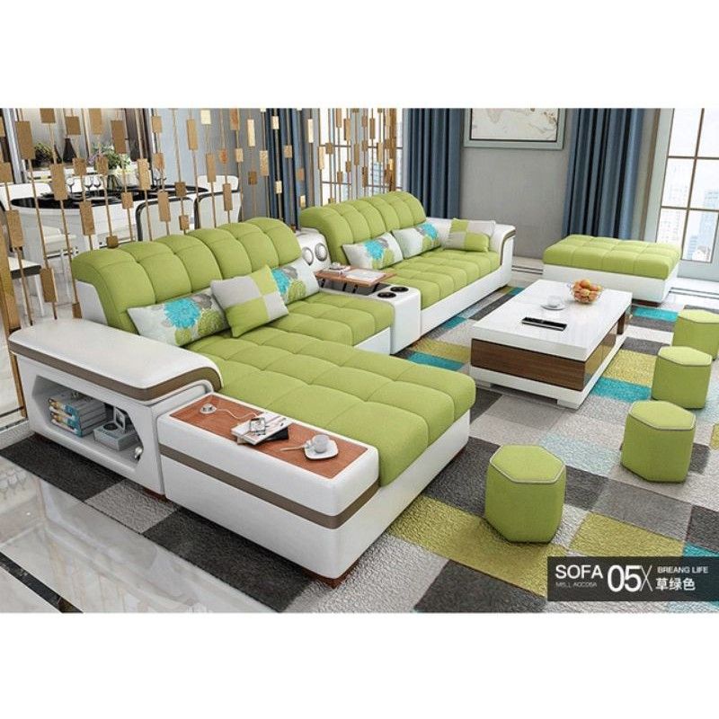 Sofa Minimalis Sofa Letter L Kualitas Premium Sofa Tamu Kayu Jati Hijau