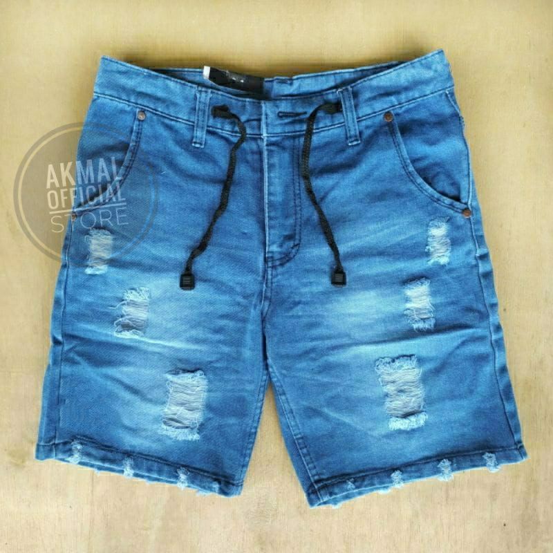 Celana Jeans Pendek Sobek Bermuda Pria