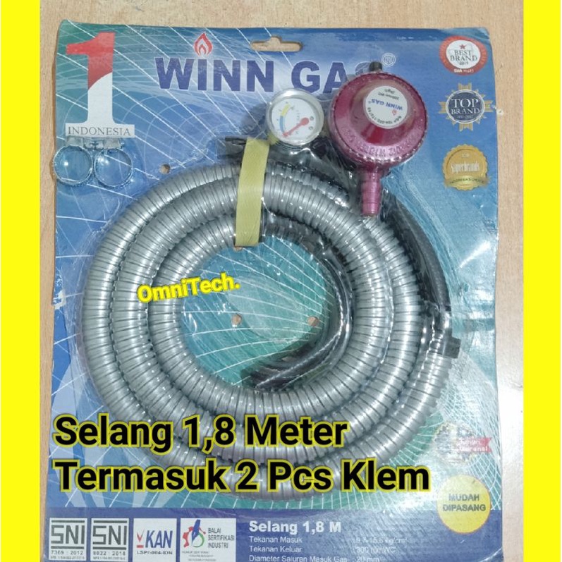 Selang Regulator Gas Meter LPG Elpiji Winn Gas SNI 3kg & 12kg + Klem 3 kg 12 kg