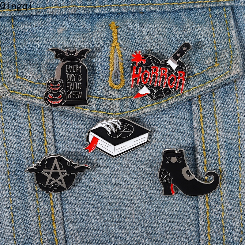 Punk Mantra Penyihir Horor Enamel Pin Bros Lencana Gothic Gelap Perhiasan Halloween Kerah Pin Hadiah