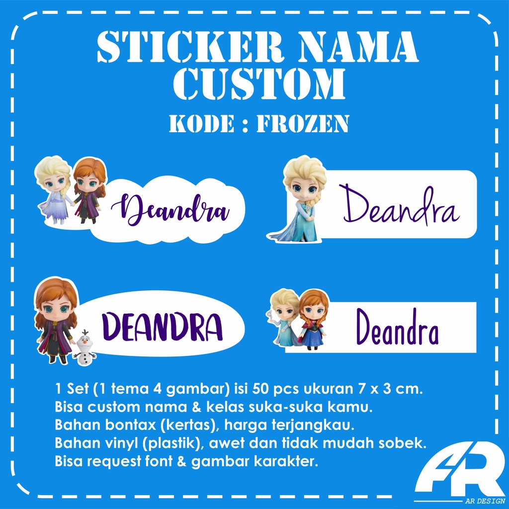 

Sticker Label Nama Buku Custom Tempelan Lucu Murah - Frozen