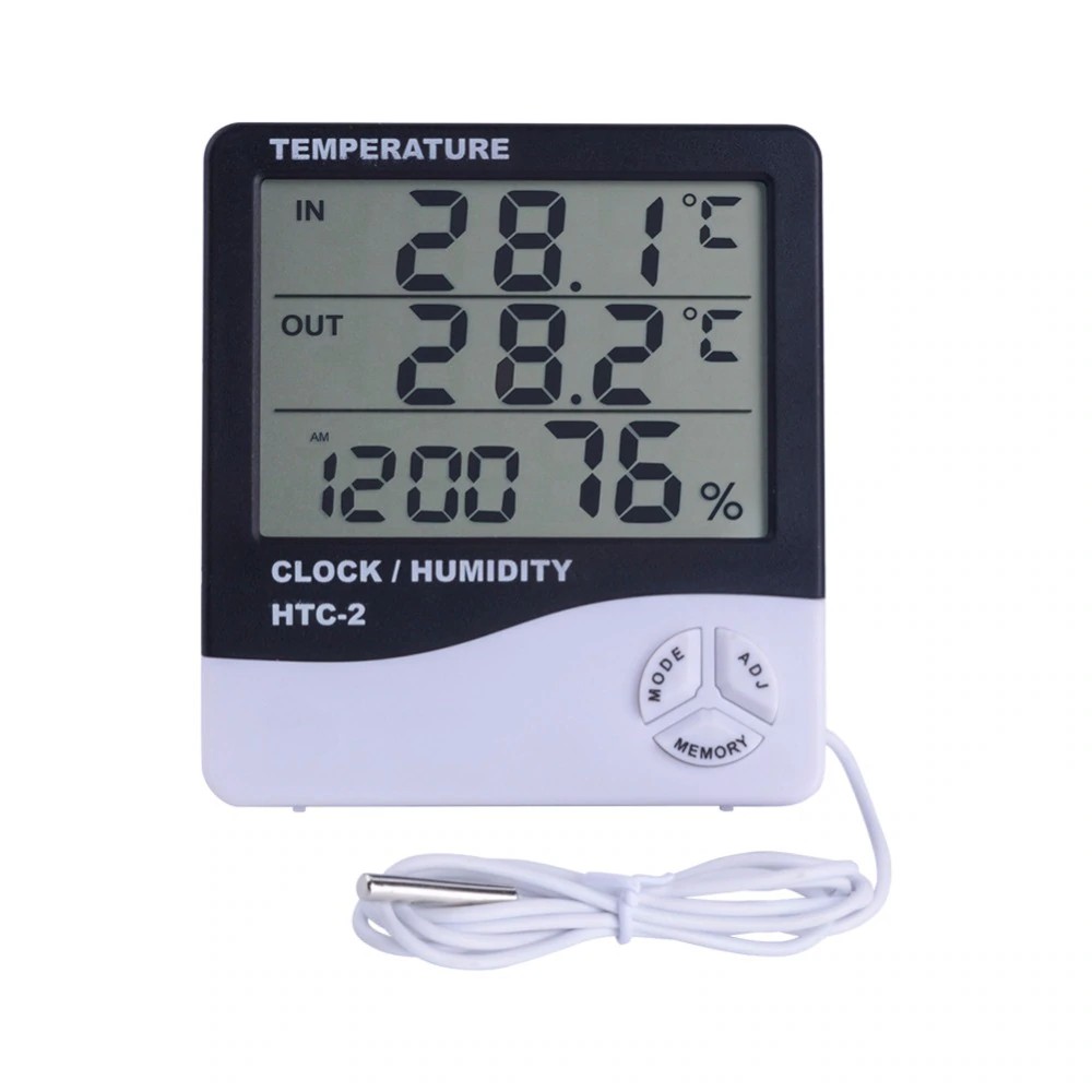 Digital Temperature Humidity Meter Clock Alarm Calender HTC-2