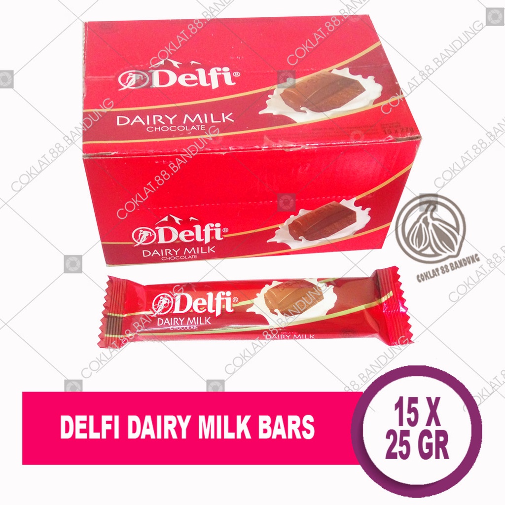 

DELFI DAIRY MILK 25GR X 15 PCS X 25 GRAM CHOCOLATE BAR EX NETTO 27G - COKLAT DELFI PREMIUM BARS 25 GR BOX ISI 15 PCS