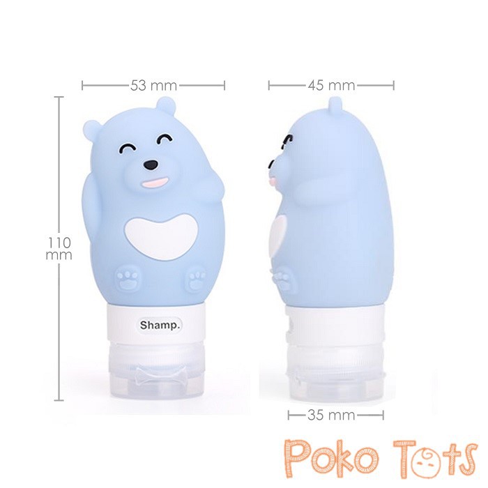 BabyQlo Silicone Travel Bottle Set Bear Tempat Pill dan Botol Sabun Shampo Travelling