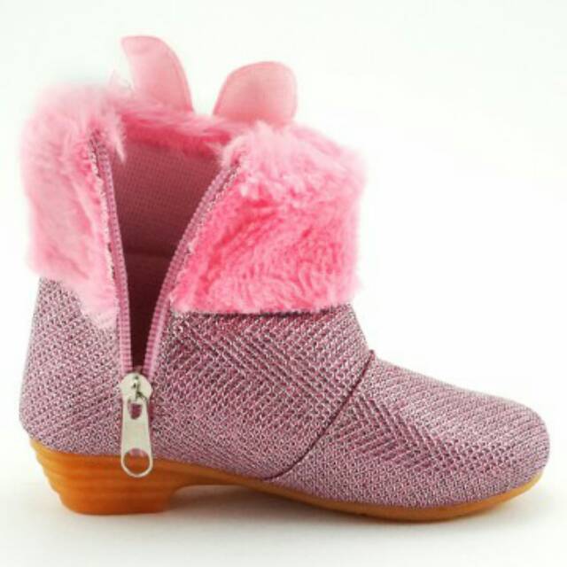 Sepatu Boot Anak Cewek Bulu Boneka (6bln - 5thn) Pink