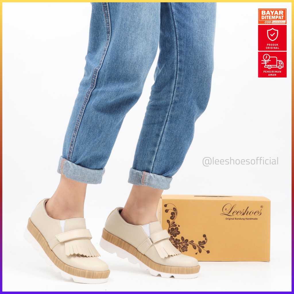 Sepatu Sneakers Wanita Tanpa Tali  / Sneaker Rumbai Platfrom Original by Official Store RUM Krem