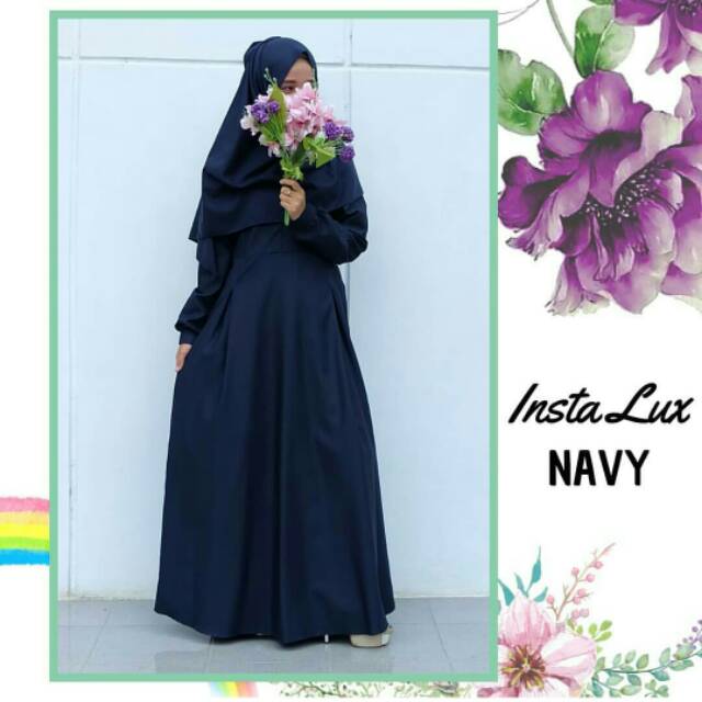 Insta Lux Navy | Gamis Polos katun Toyobo