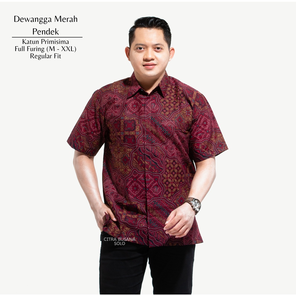 DEWANGGA MAROON PENDEK Kemeja Batik Pria Full Furing Bahan Katun Primisima