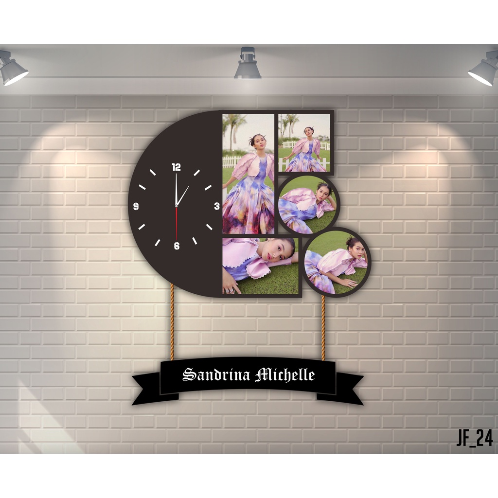 Jam Dinding Frame Custom Foto Pernikahan Keluarga Ulangtahun JF24