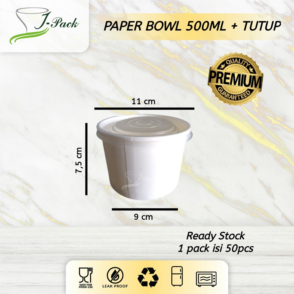 PAPER BOWL 500 ML / MANGKOK KERTAS 500 ML + TUTUP / 50 PCS