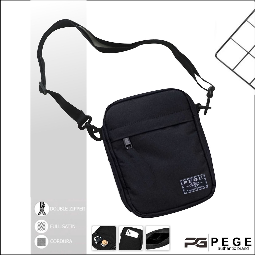 Tas Selempang Fashion Pria PEGE Slempang Polos Hitam Slingbag Bahu Kasual Simpel - PG 8864