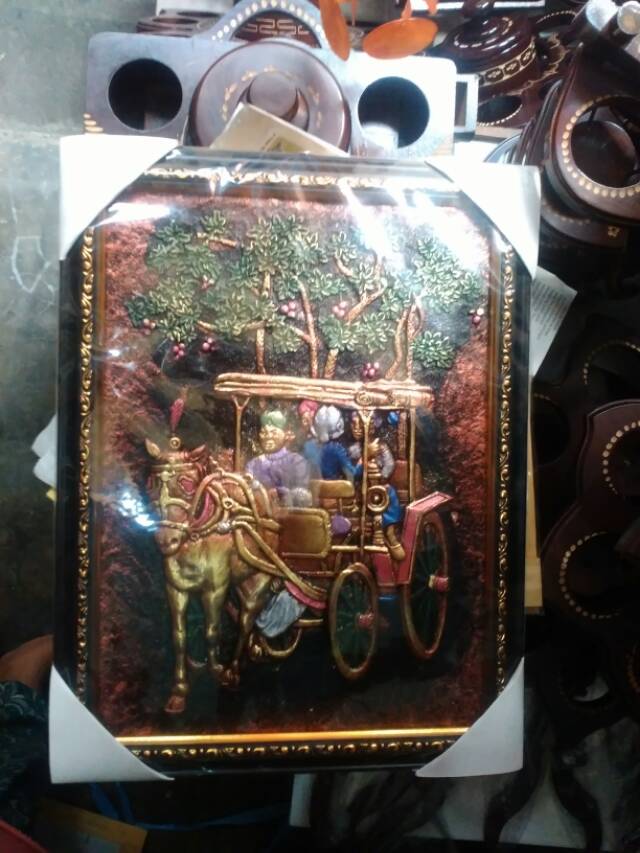 TERMURAH! TERLARIS! Lukisan Timbul 3D Relief Gambar Andong Kereta Kuda Jawa Souvenir Dekorasi Jogja