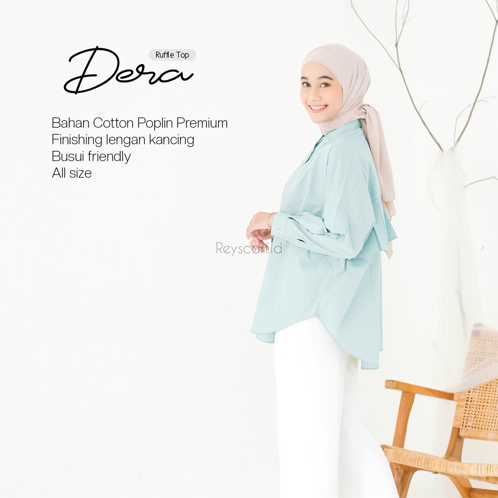 Kemeja Polos Wanita Dera Ruffle Top By Reyscarf.id Bahan Katun Poplin Premium Terbaik Nyaman Dipakai I Bisa COD