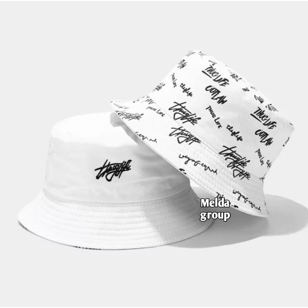 Topi Bucket Hat Bolak Balik Dua Sisi Bordir Outlow pria Wanita