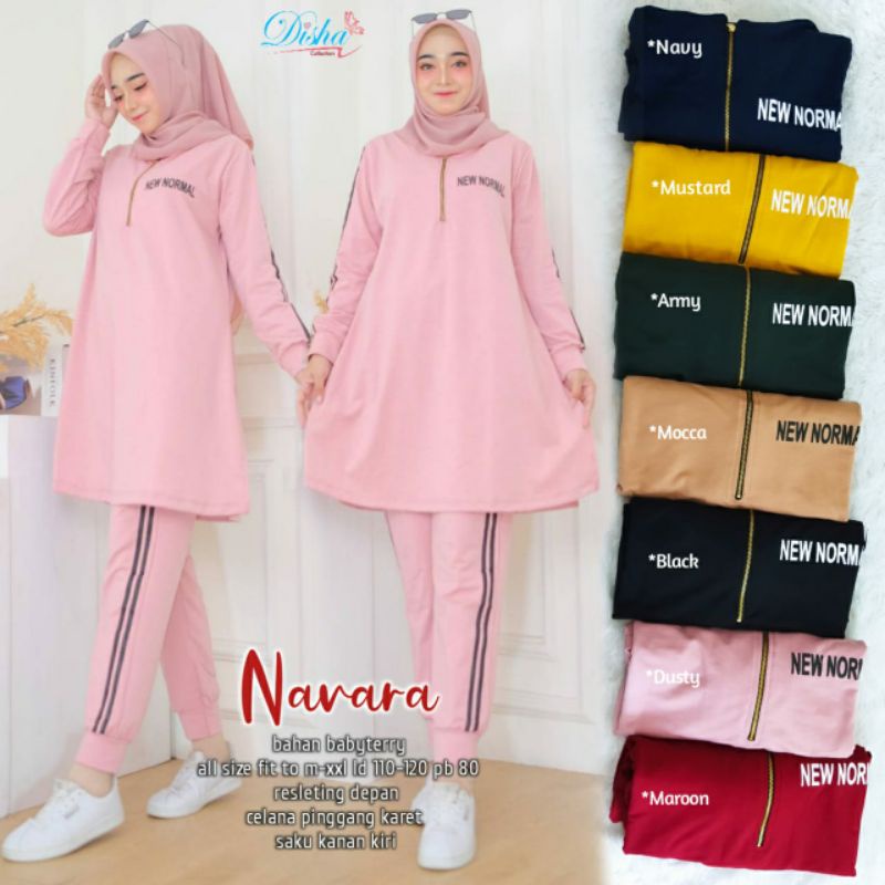 Setelan celana tunik olahraga wanita modis bahan babyterry NAVARA SET by Fashion muslim hijab solo