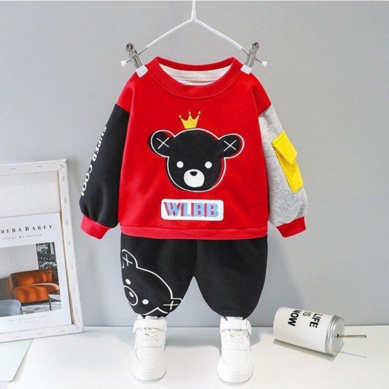 Set Flecce |Setelan Sweater Anak Laki-laki Dan Perempuan 1-5 Tahun/Setelan Baju Bebytery Flecce Motif Bear Super Anak Laki-laki Dan Perempuan Terlaris