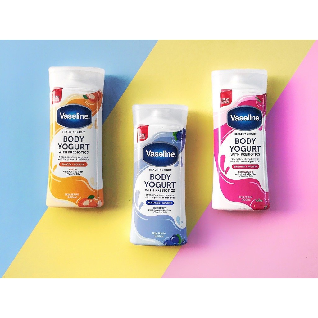 VASELINE HANDBODY SUPERFOOD , BODY YOGURT , UV EXTRA  , FRESH BRIGHT 200ML