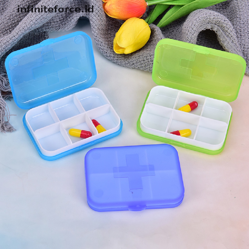 (Infiniteforce.Id) Kotak Penyimpanan Obat / Pil 6 Slot Portable Untuk Travel