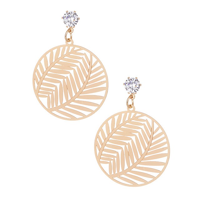 LRC Anting Tusuk Fashion Color Hollow Out Design Leaf Shape