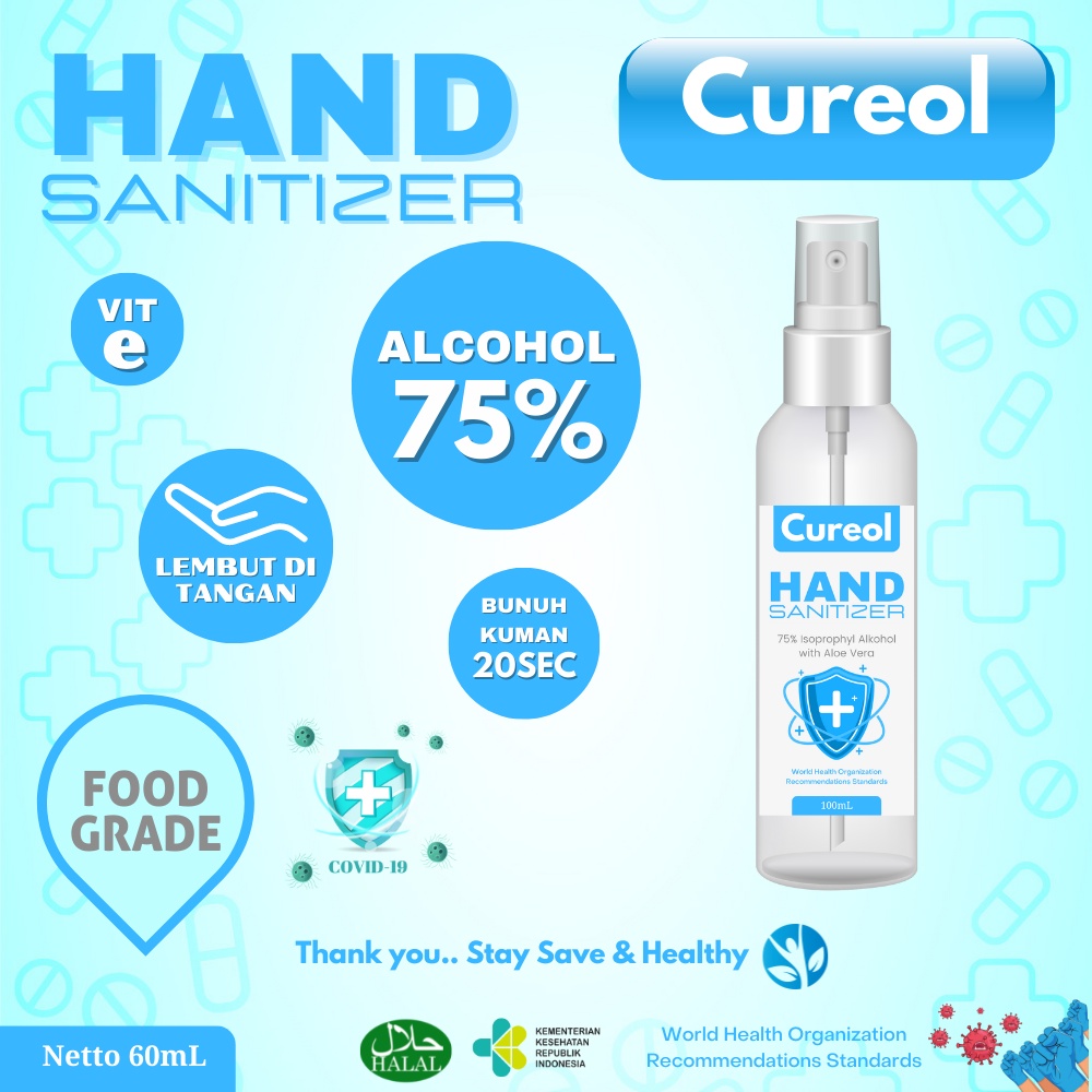 Hand Sanitizer 60mL Food Grade Spray CUREOL Anti Bacterial HandSanitizer Food Grade