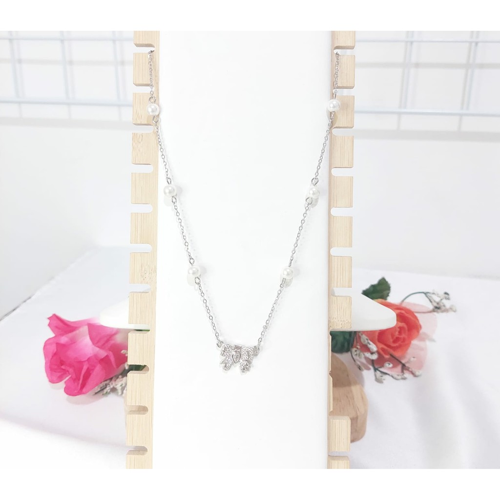 Kalung Titanium Liontin Motif Perhiasan Wanita Warna Silver Cantik | Kalung Titanium Cantik B7