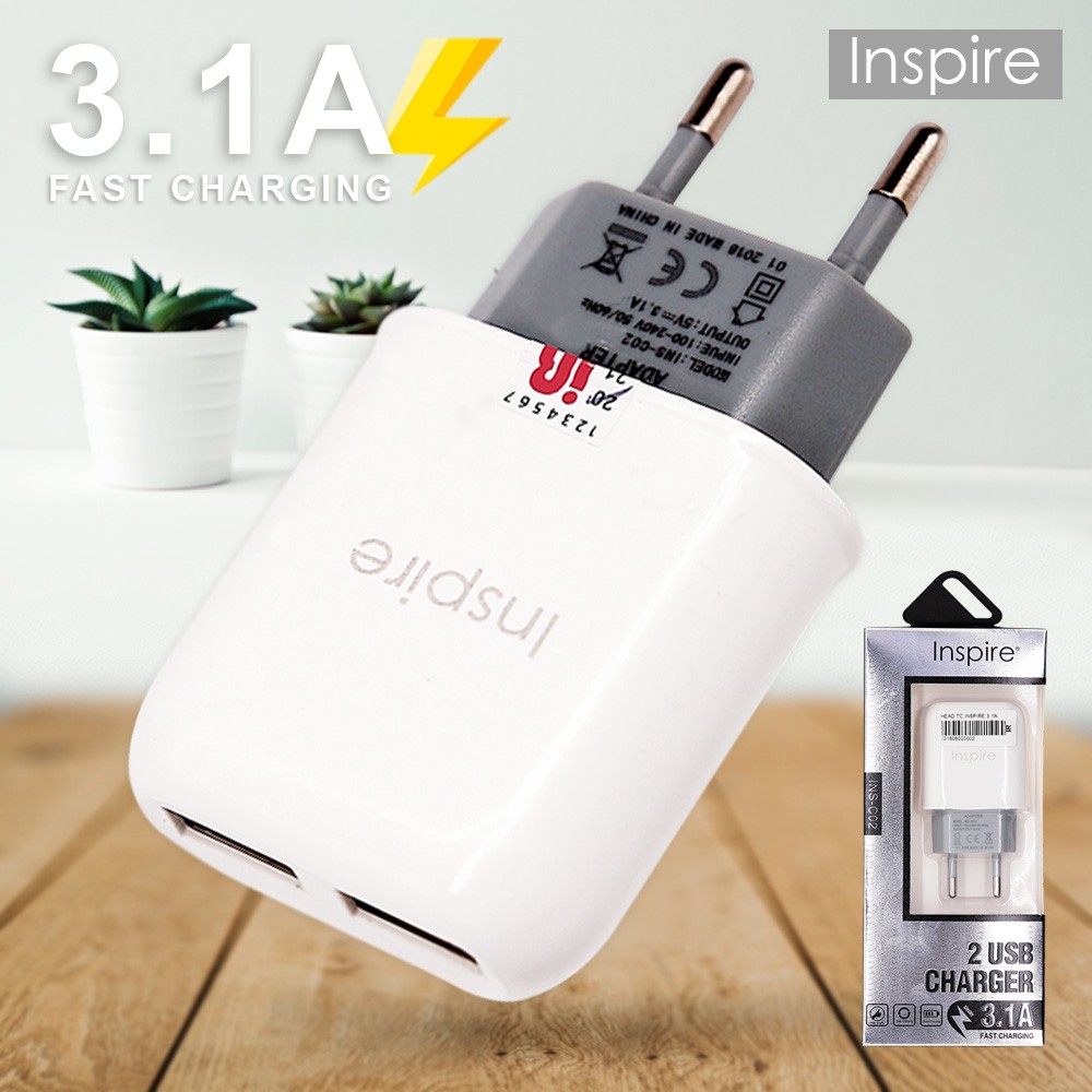 KEPALA CHARGER UNIVERSAL CHARGER INSPIRE 3.1A ADAPTOR UNIVERSAL BATOK CHARGER HEAD TC INSPIRE 3.1A