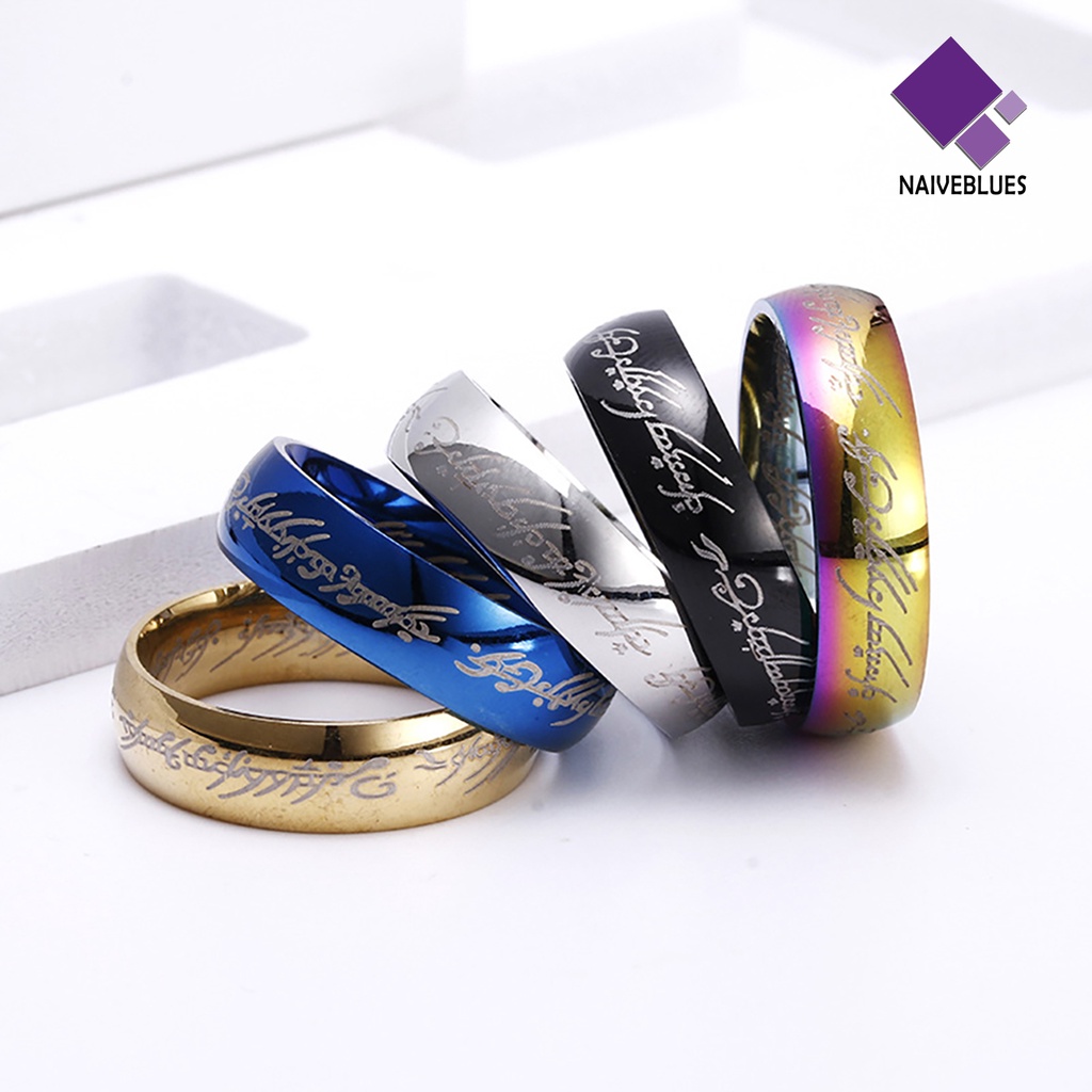 Cincin Pernikahan Motif Print Tulisan Bahan Baja Untuk Pria Dan Wanita