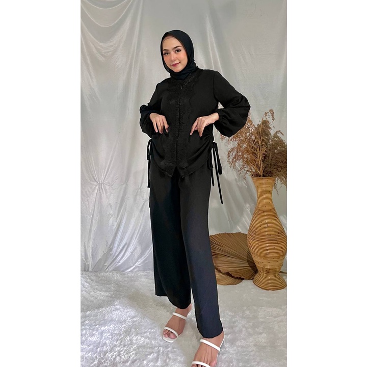 Gina Set Kondangan Celana Kulot Baju Pesta Polos Blouse Serut Atasan Brukat Oneset Crinkle Busui Friendly Setelan Muslim