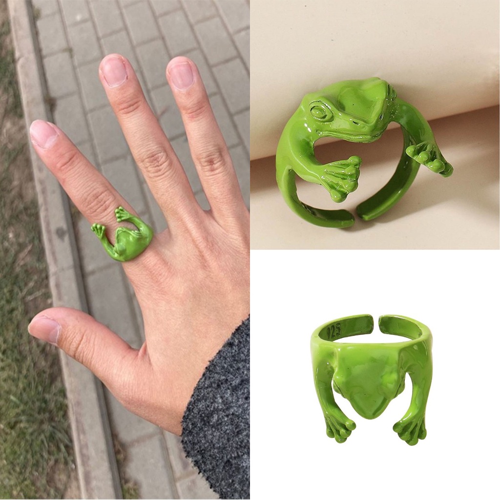 【COD Tangding】Cincin Model Terbuka Dapat Disesuaikan Desain Kartun Katak Untuk Pria Dan Wanita