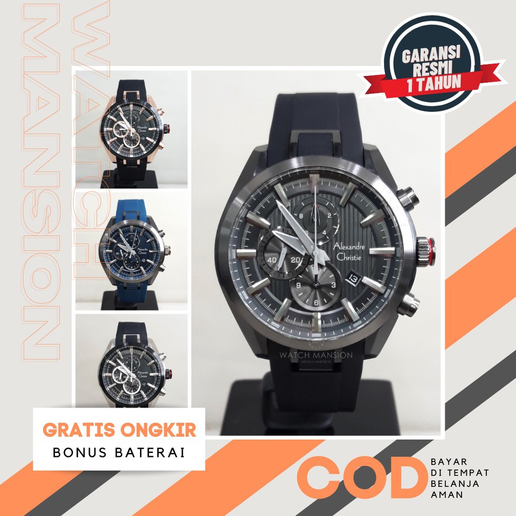 JAM TANGAN PRIA ALEXANDRE CHRISTIE 6582 AC6582 RUBBER STRAP ORIGINAL GARANSI FREE BATERAI