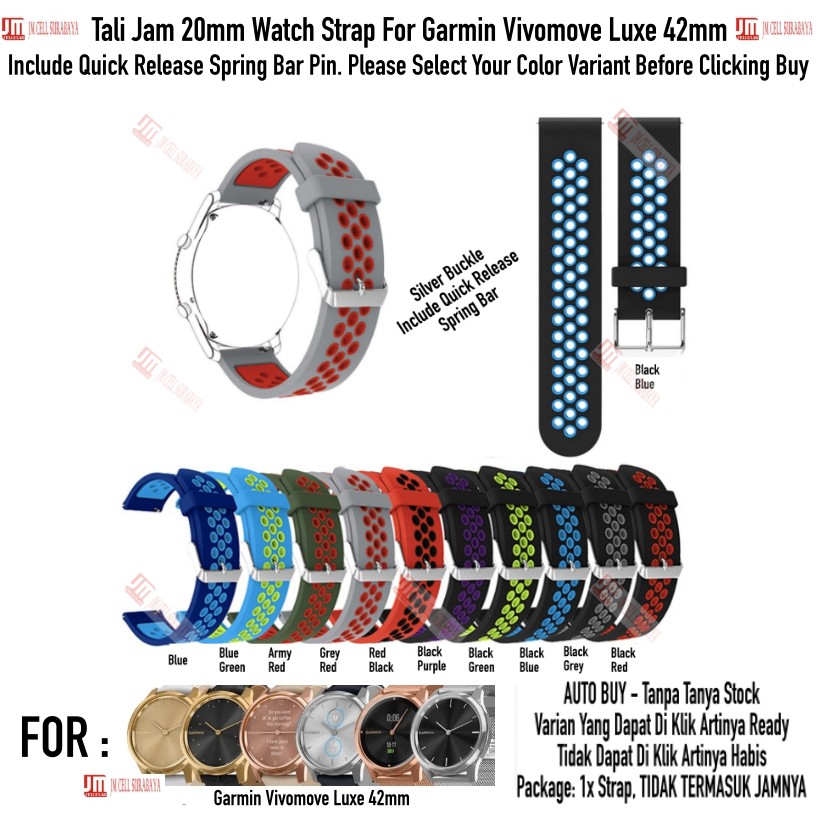 NSB Tali Jam 20mm Watch Strap Garmin Vivomove Luxe 42mm - Rubber Sporty SIlikon