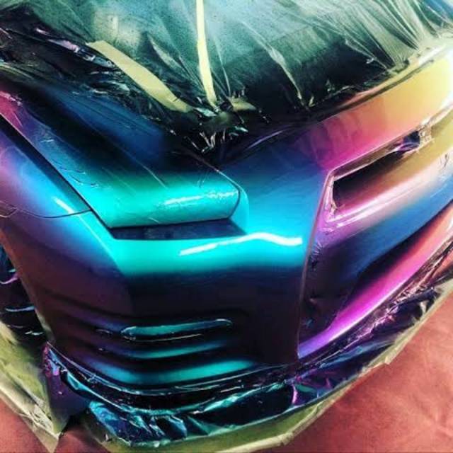 Cat Semprot Efek Bunglon 200ml, Warna Dasar Hitam, Hasil Kilau Multiwarna untuk Motor Kecil