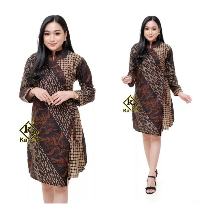 Baju Batik Wanita Modern Atasan Batik Kerja Wanita Lengan Panjang Tunik Batik Kantor Blouse Batik Seragam Batik M L XL XXL