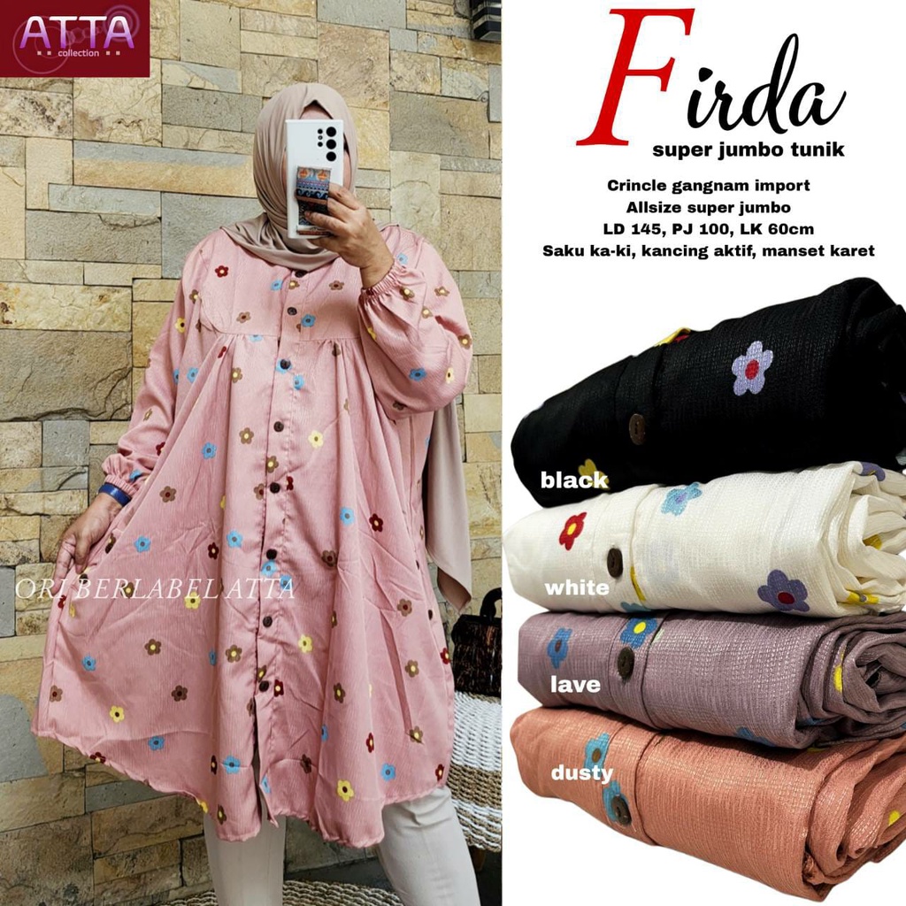 atasan tunik jumbo wanita ld 145 firda motif bunga super jumbo kancing aktif mat cricnkle gangnam im