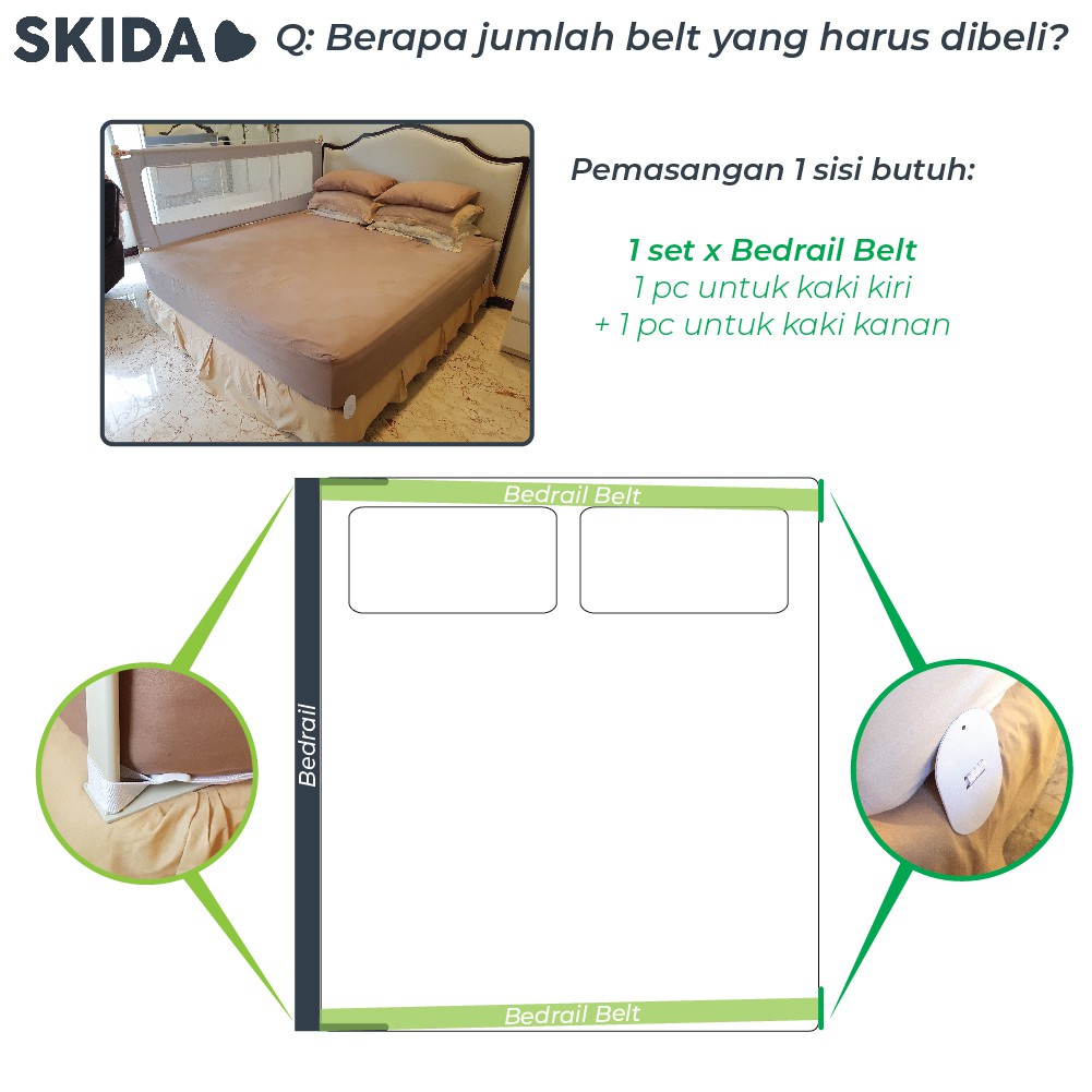 Skida Bedrail Belt / Long Strap / Mattress Anchor Straps / Tali Pengencang Pagar Pengaman Ranjang