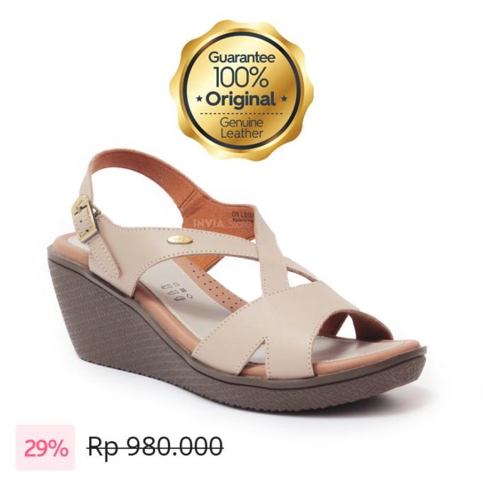 Scholl Sole Support LV75 Taupe 100% Original Sandal Wedges Kulit Asli HEMAT