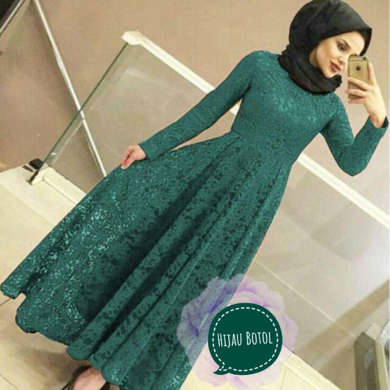 BJ - Maxi YUNI Wanita Bahan Brukat Tulang Corneli - Size M L XL XXL - Gamis Dress Pesta Kondangan - Fashion Muslim