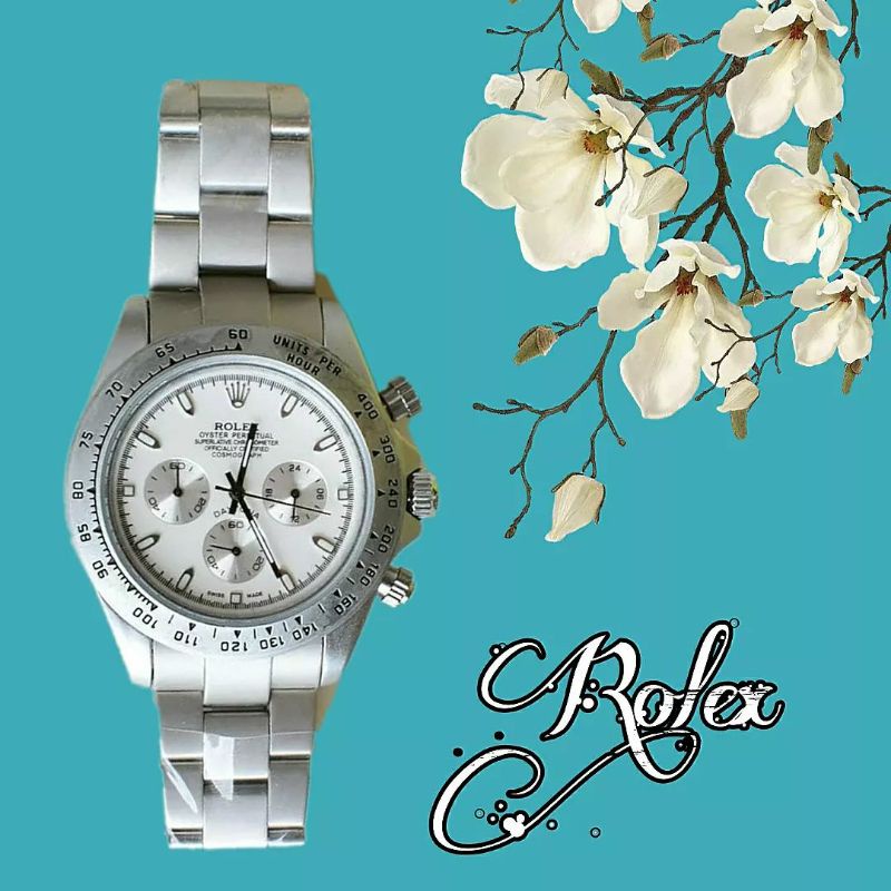 Jam Rolex rantai stainless steel dan tali karet - chrono aktif.