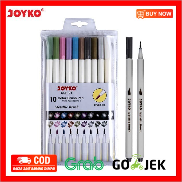 

(BISA COD) Joyko Color Brush Pen Metallic CLP-21 Isi 10 Color / Pulpen Kuas Warna