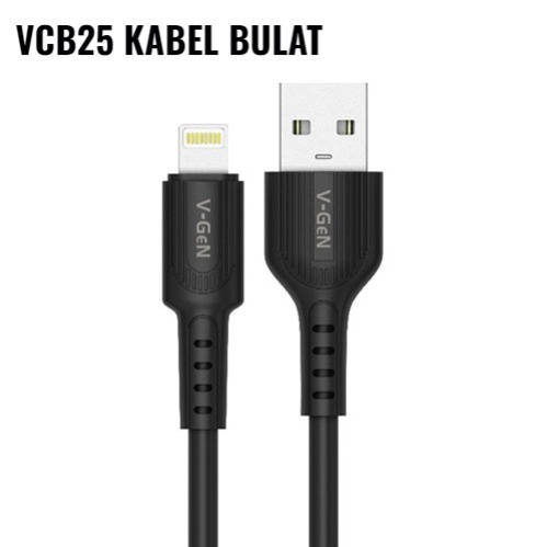 Kabel Data USB Lightning V-GeN VCB-25 VCB-26 iPhone Fast Charging 2.4A Bulat &amp; Gepeng