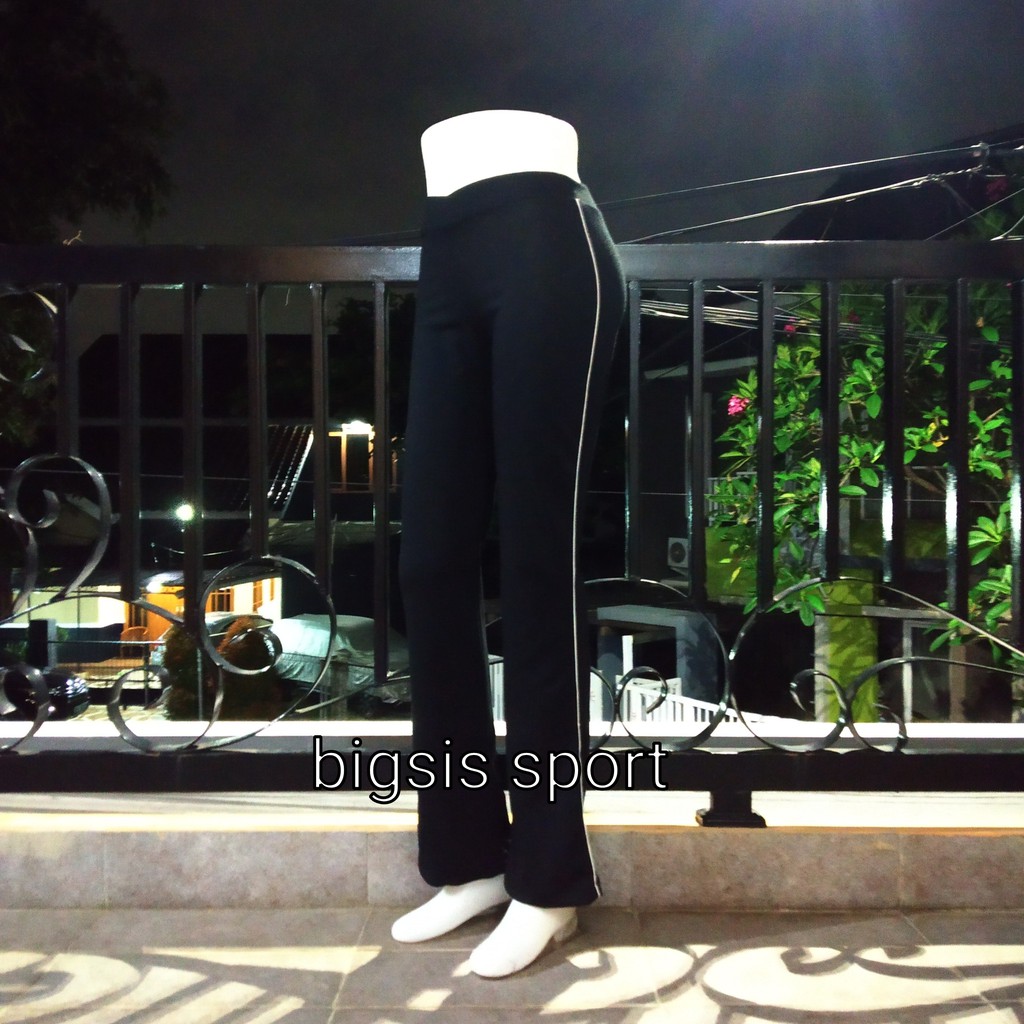 Celana Senam Wanita Model Panjang Lis Pinggir, Ada 12 Warna-Hitam