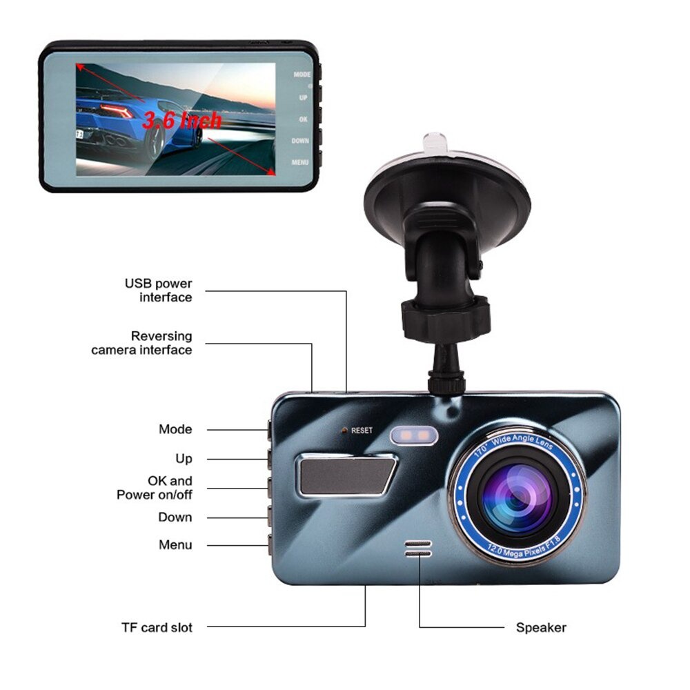 CCTV Car DVR Kamera Mobil 1080P 4 Inch Screen with Rear View Camera H94