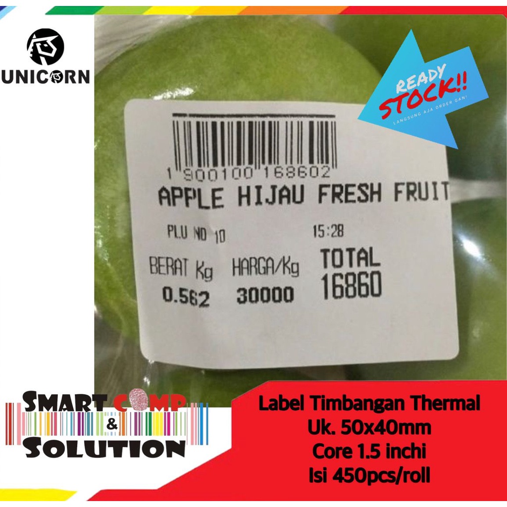 Stiker Label Timbangan Thermal 50x40mm / 50x40 Core 1.5 inch Isi 450pc