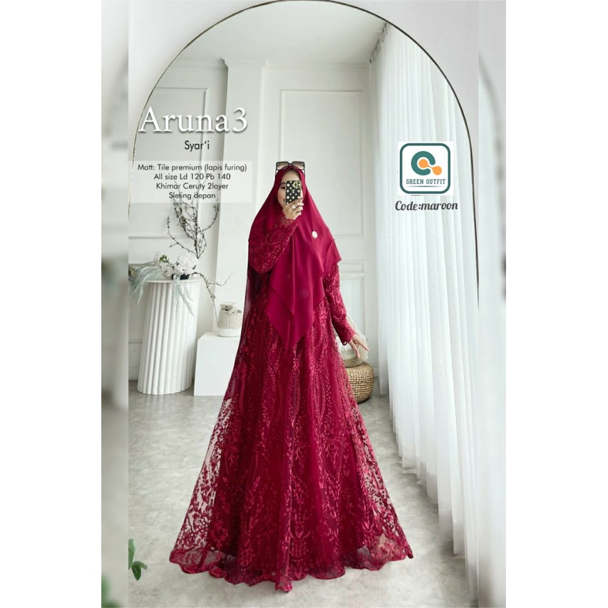 aruna#3 set hijab 2layer khimar dress dres maxy baju gamis gaun syari tile tille maxi polos jumbo ld