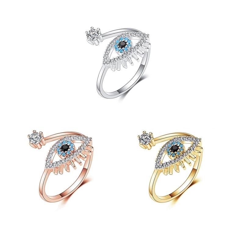 Cincin Model Terbuka Adjustable Desain Mata Iblis 3 Warna Untuk Wanita