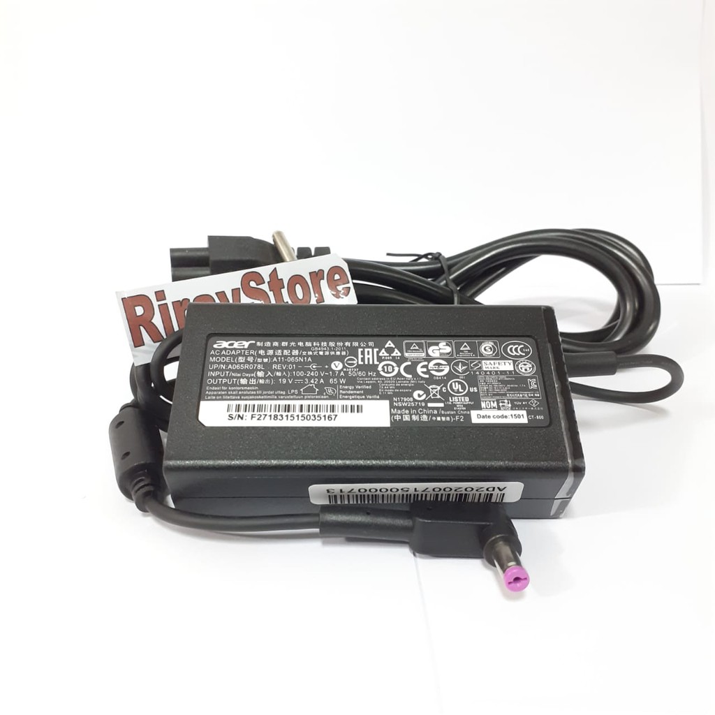 ORIGINAL CHARGER LAPTOP ACER E1-421 E1-431 E1-451 E1-471 4310 4320 5220 4740 4750 4741 19V - 3.42A