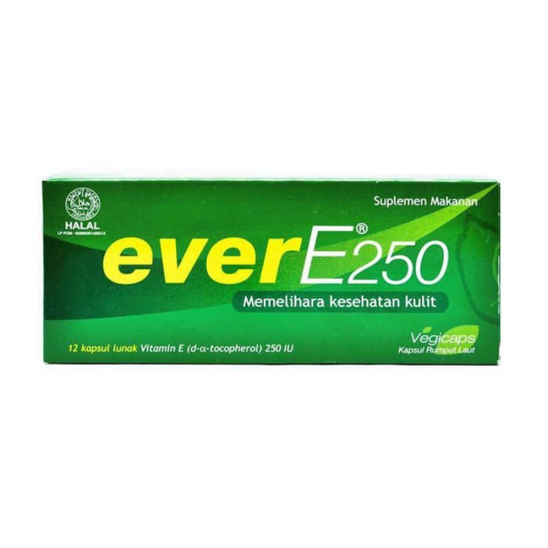 Ever E 250 Vitamin E isi 30 kapsul. Evere. Untuk kesehatan kulit.