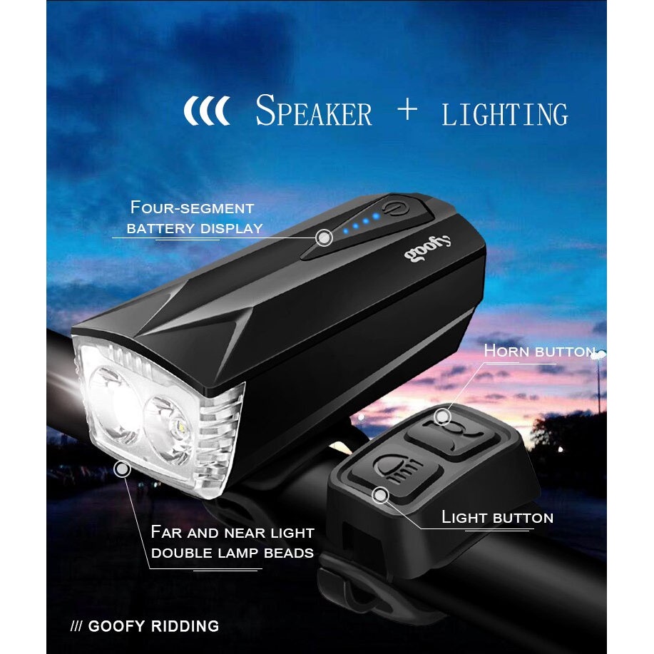 Lampu Sepeda LED USB Rechargeable Cree T6 300 Lumens dengan Klakson - DT-6105C - Black