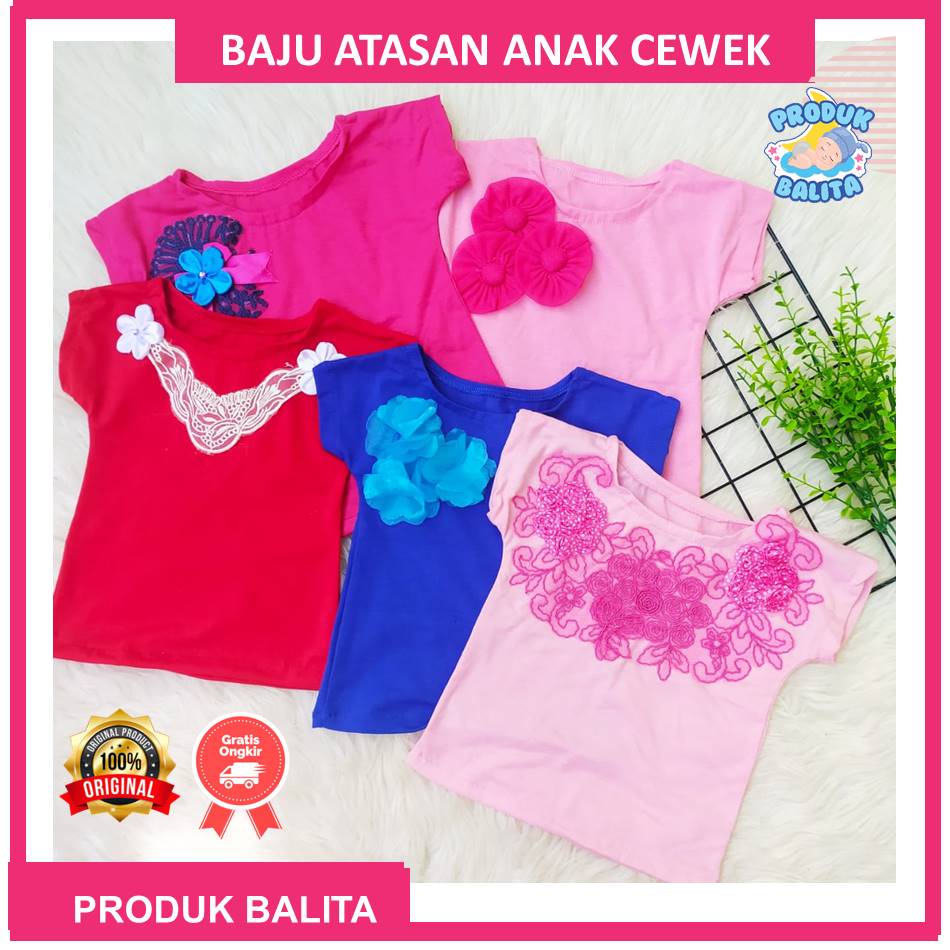 Baju Kaos Atasan Anak Perempuan Murah Lucu Motif Flower Terlaris